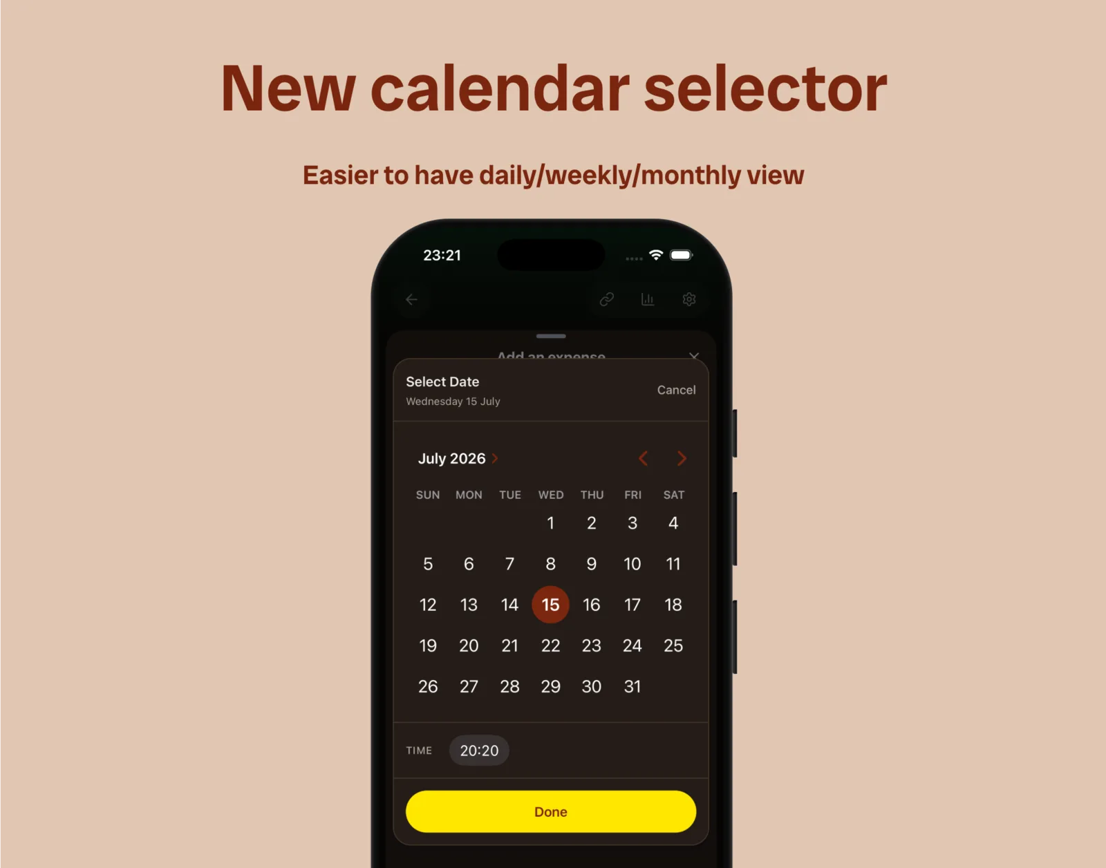 BananaSplit new calendar selector for choosing expense dates