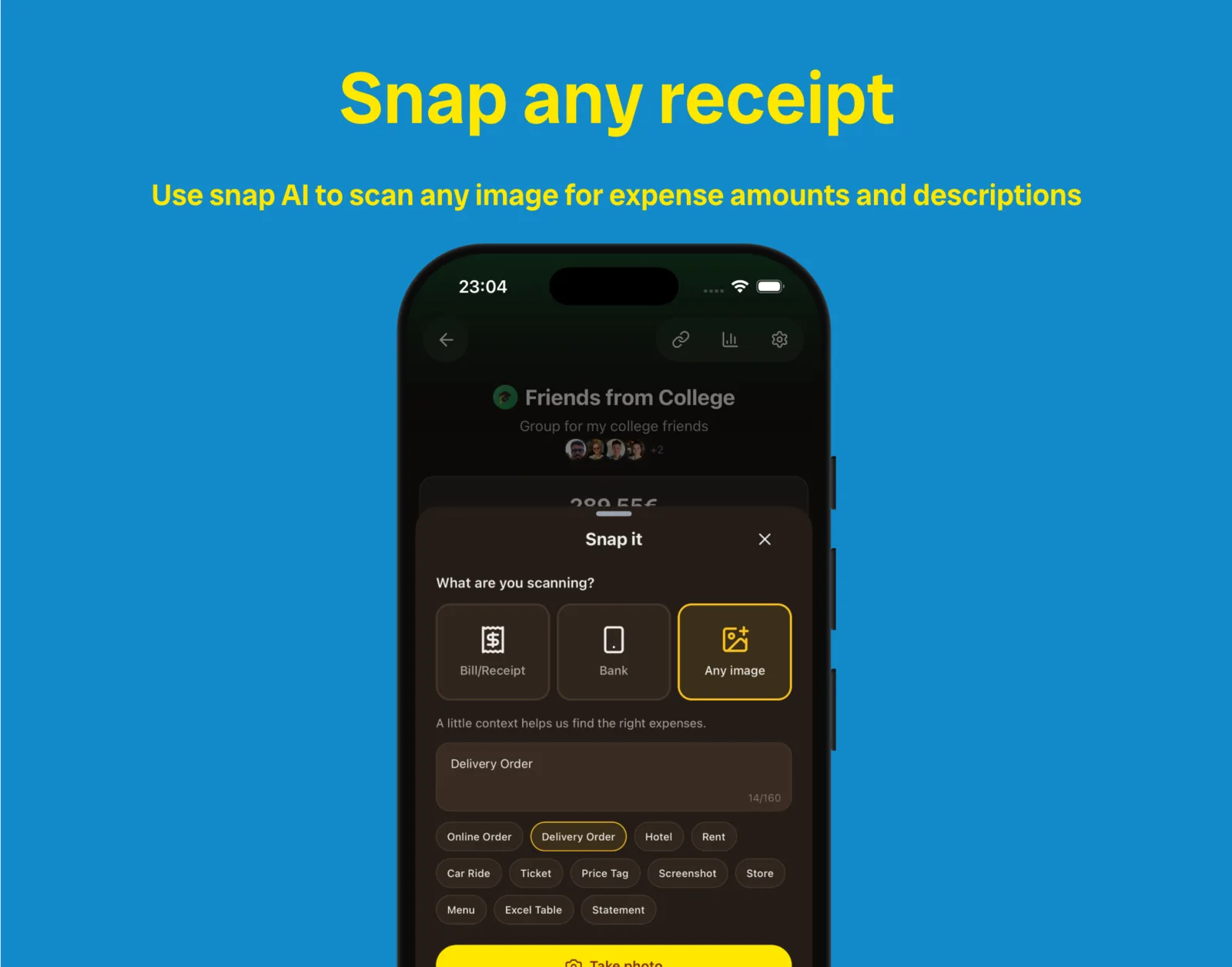 BananaSplit Snap It scans any image for expense amounts and descriptions