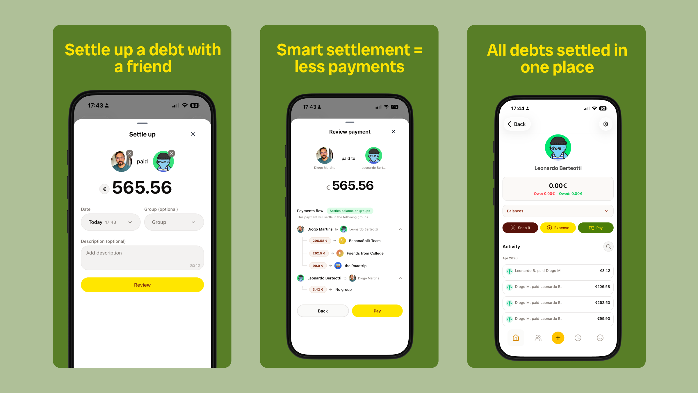 Settle up debts in BananaSplit with smart settlement and one place for settled payments